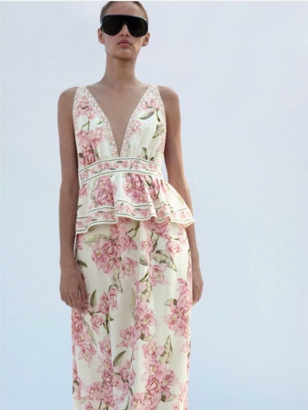 H&M FLORAL LINEN-BLEND PEPLUM DRESS SIZE M - Picture 14 of 16